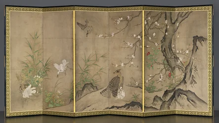 Birds and flowers in a landscape